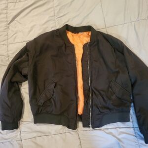 H&M Black Bomber Jacket with Vibrant Orange Lining